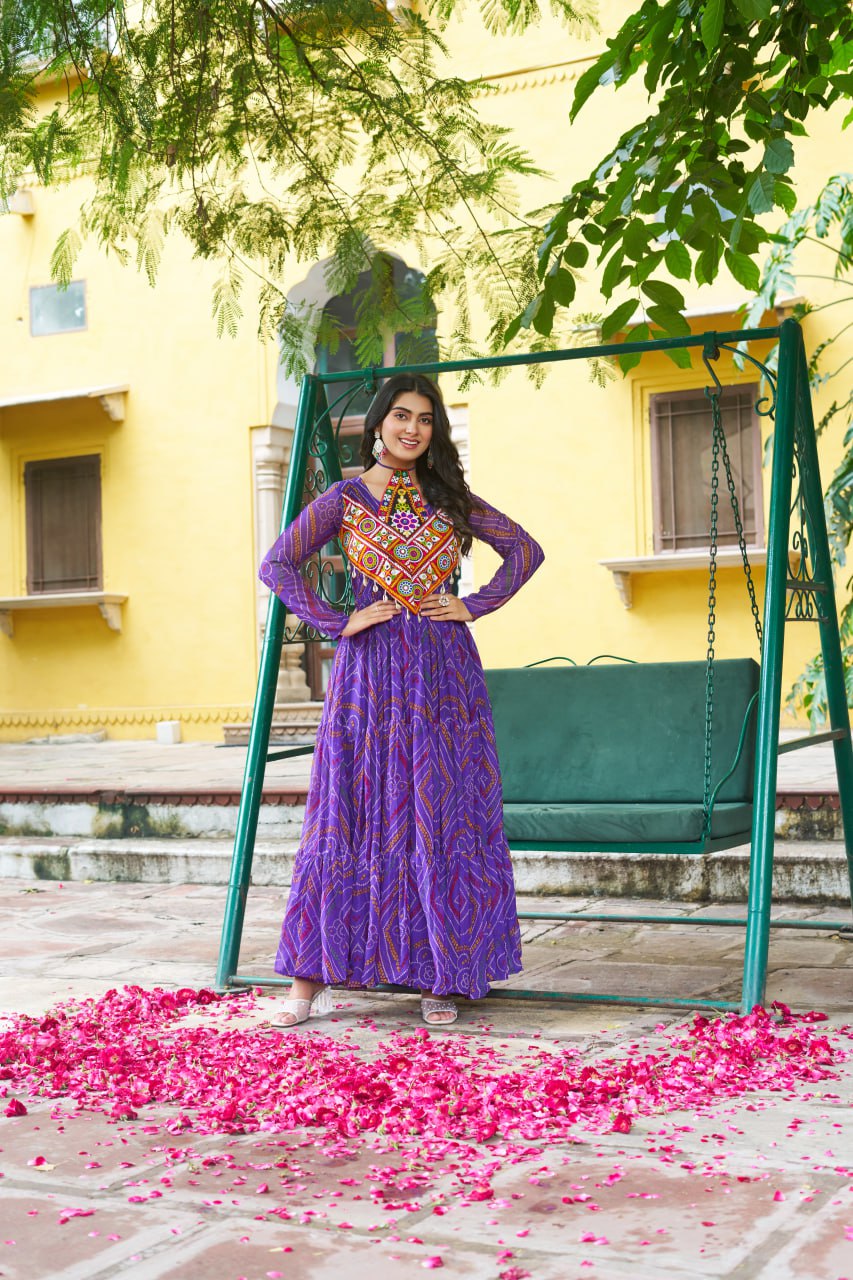Garba Glamour Bandhani Print Stylist Gown