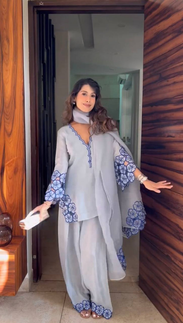 Desert Natural Crepe Party Wear Farshi Plazzo