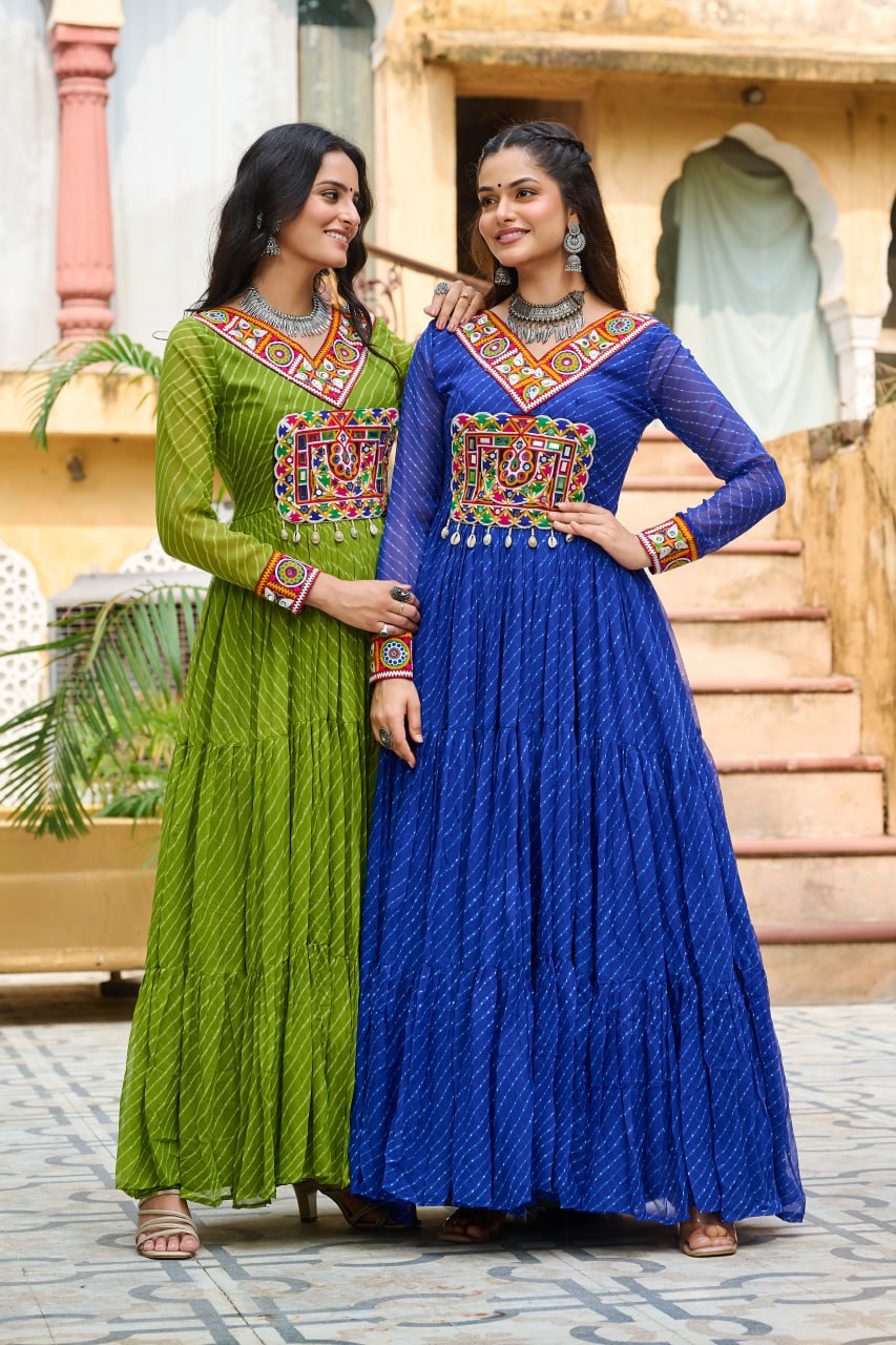 Navrang Twirl Magic Mirror Embroidered Tiered Flare Gown