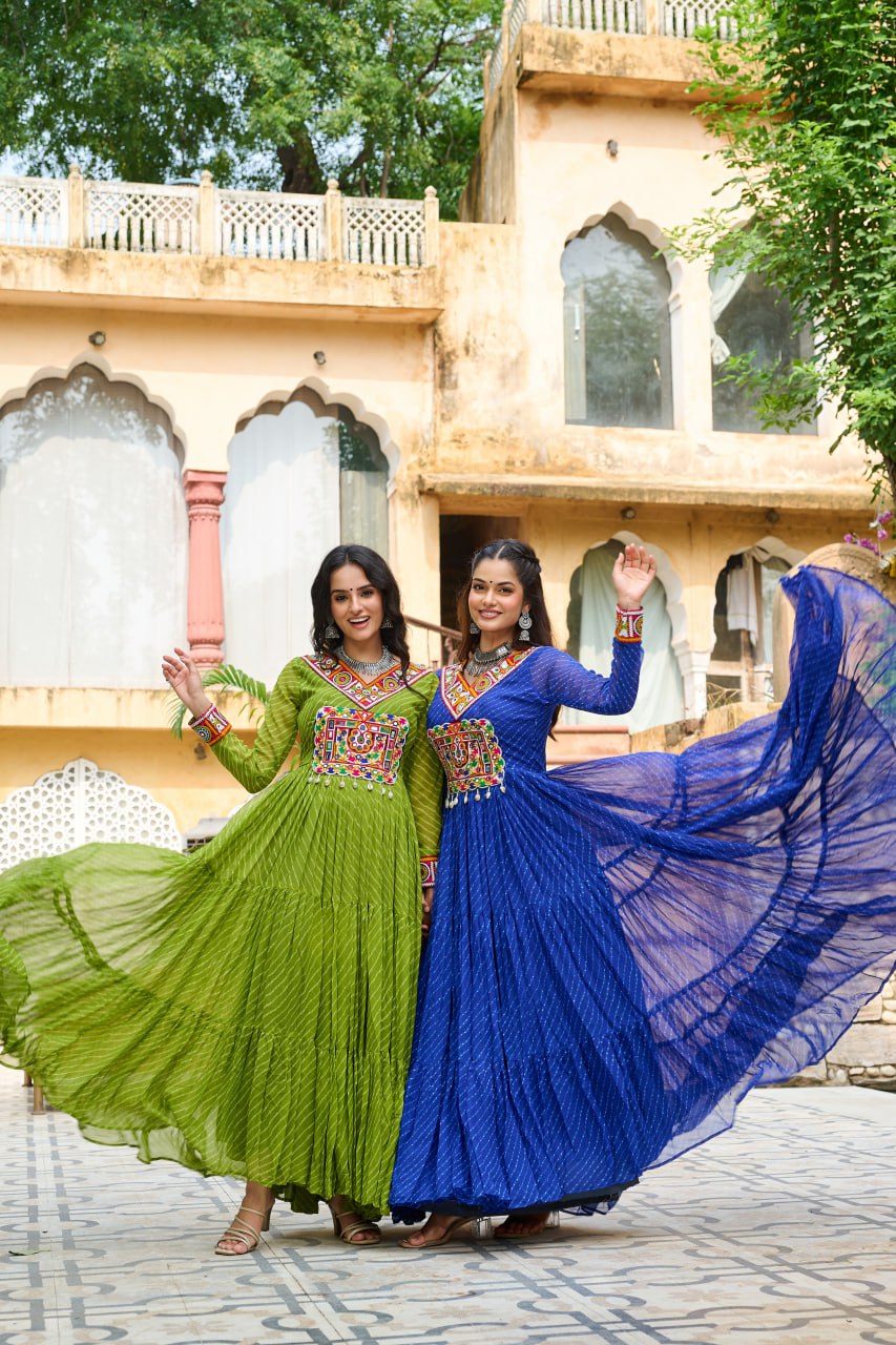 Navrang Twirl Magic Mirror Embroidered Tiered Flare Gown