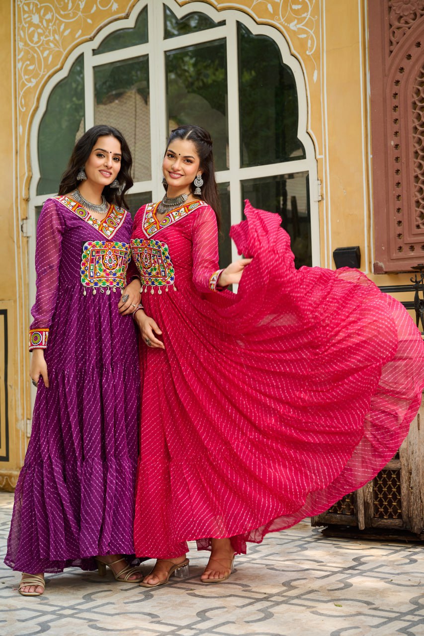 Navrang Twirl Magic Mirror Embroidered Tiered Flare Gown