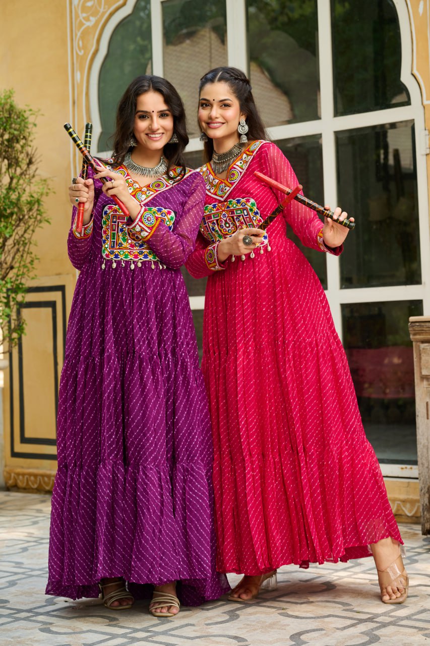 Navrang Twirl Magic Mirror Embroidered Tiered Flare Gown