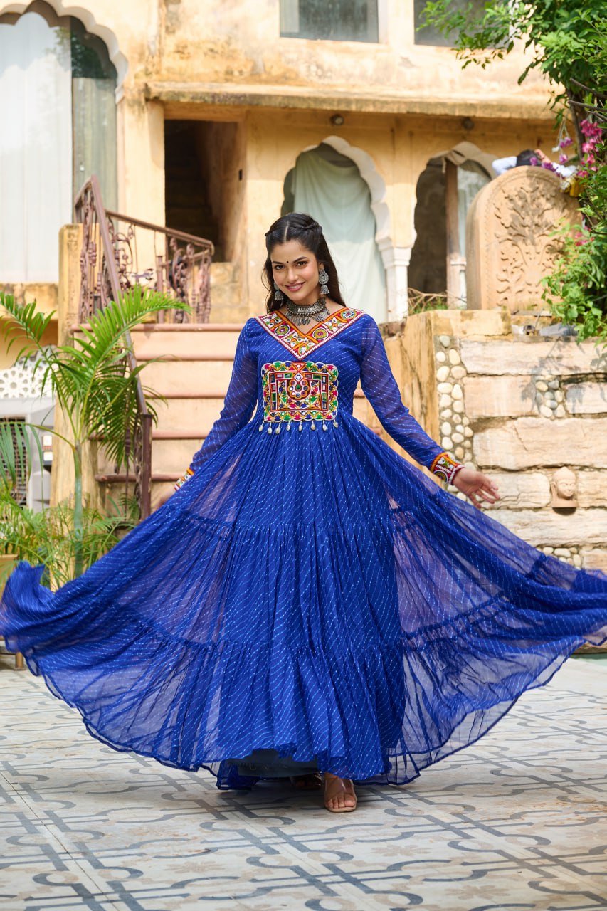Navrang Twirl Magic Mirror Embroidered Tiered Flare Gown