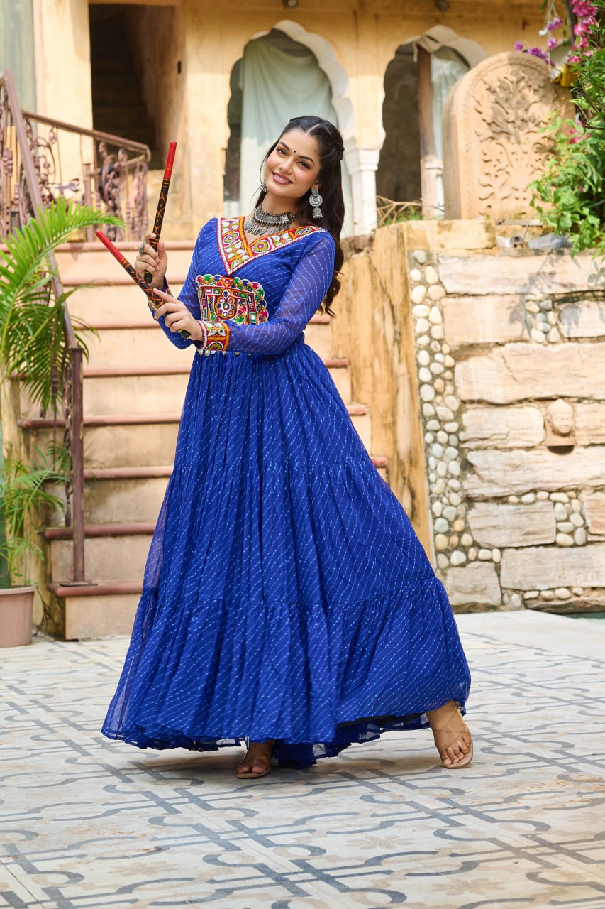 Navrang Twirl Magic Mirror Embroidered Tiered Flare Gown