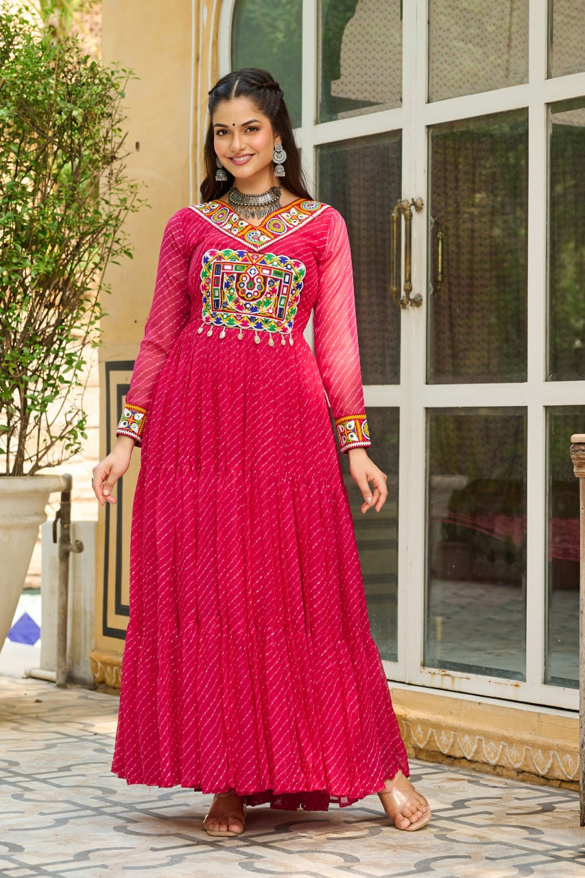 Navrang Twirl Magic Mirror Embroidered Tiered Flare Gown