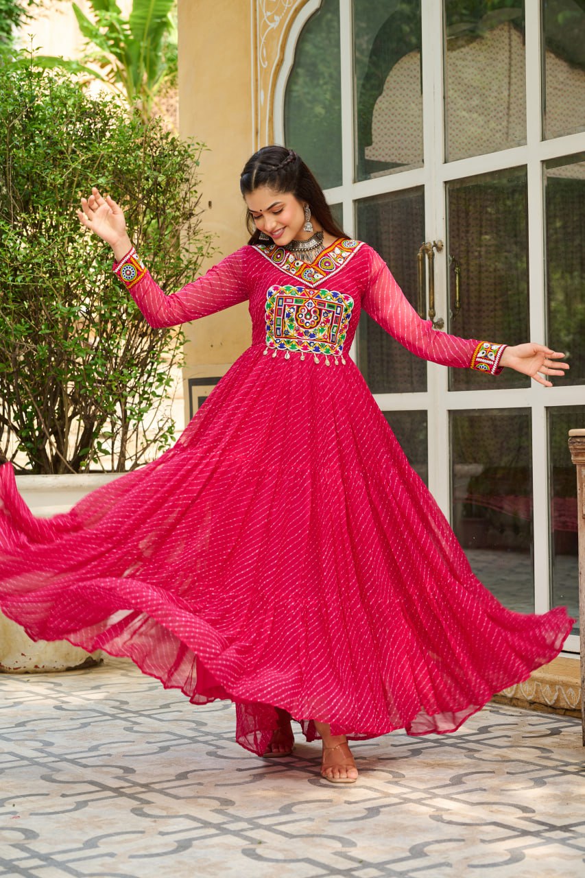 Navrang Twirl Magic Mirror Embroidered Tiered Flare Gown