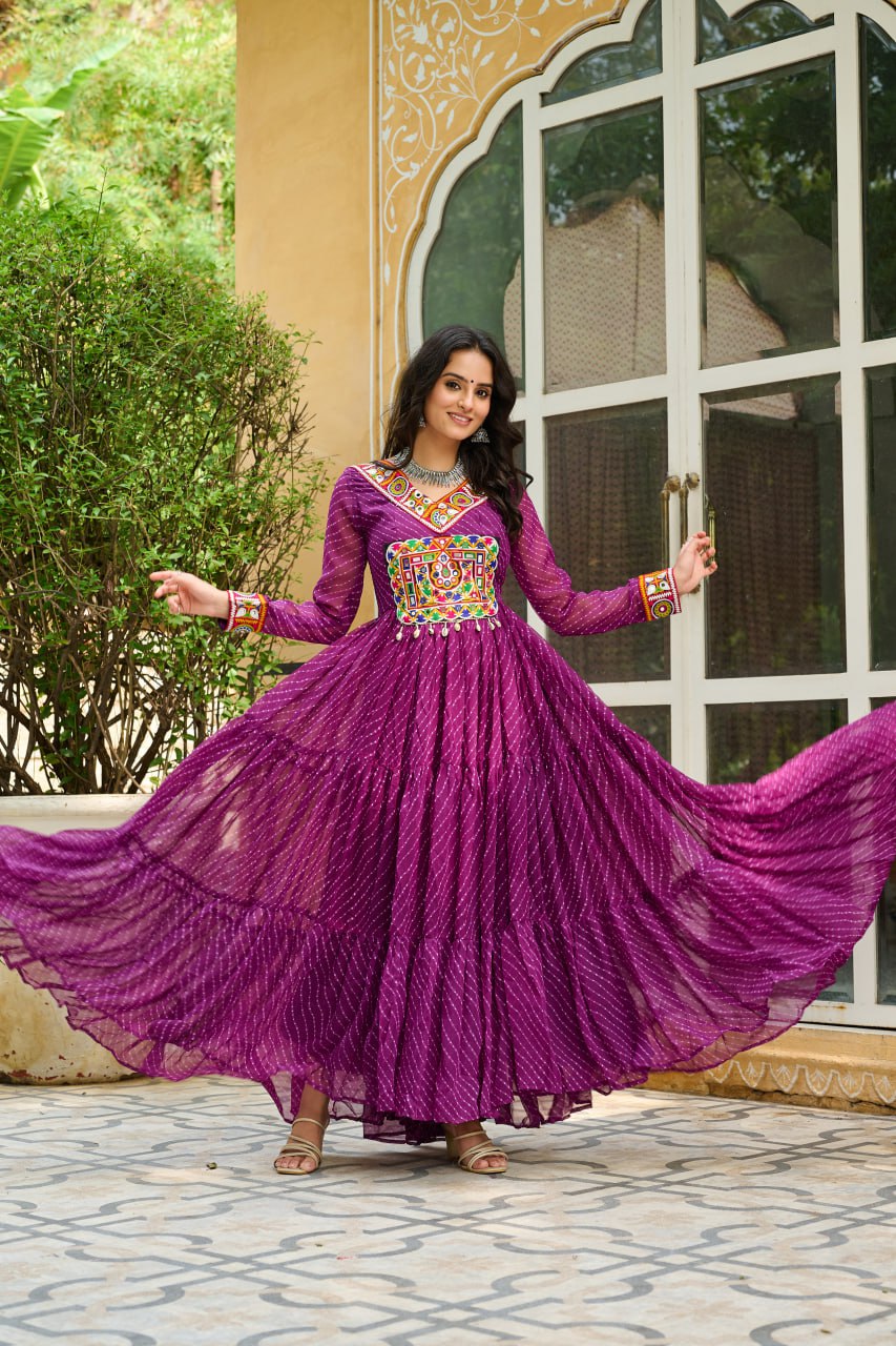 Navrang Twirl Magic Mirror Embroidered Tiered Flare Gown