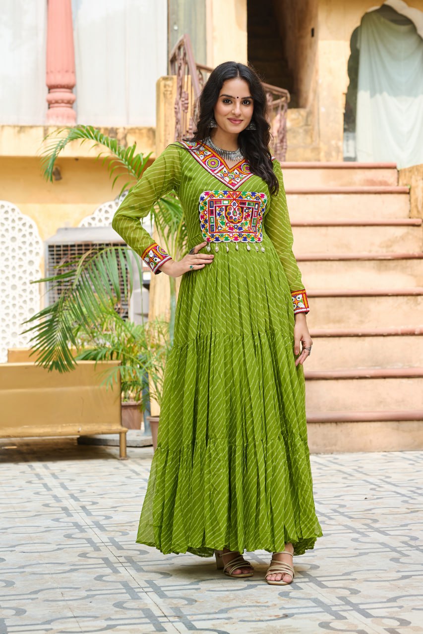 Navrang Twirl Magic Mirror Embroidered Tiered Flare Gown