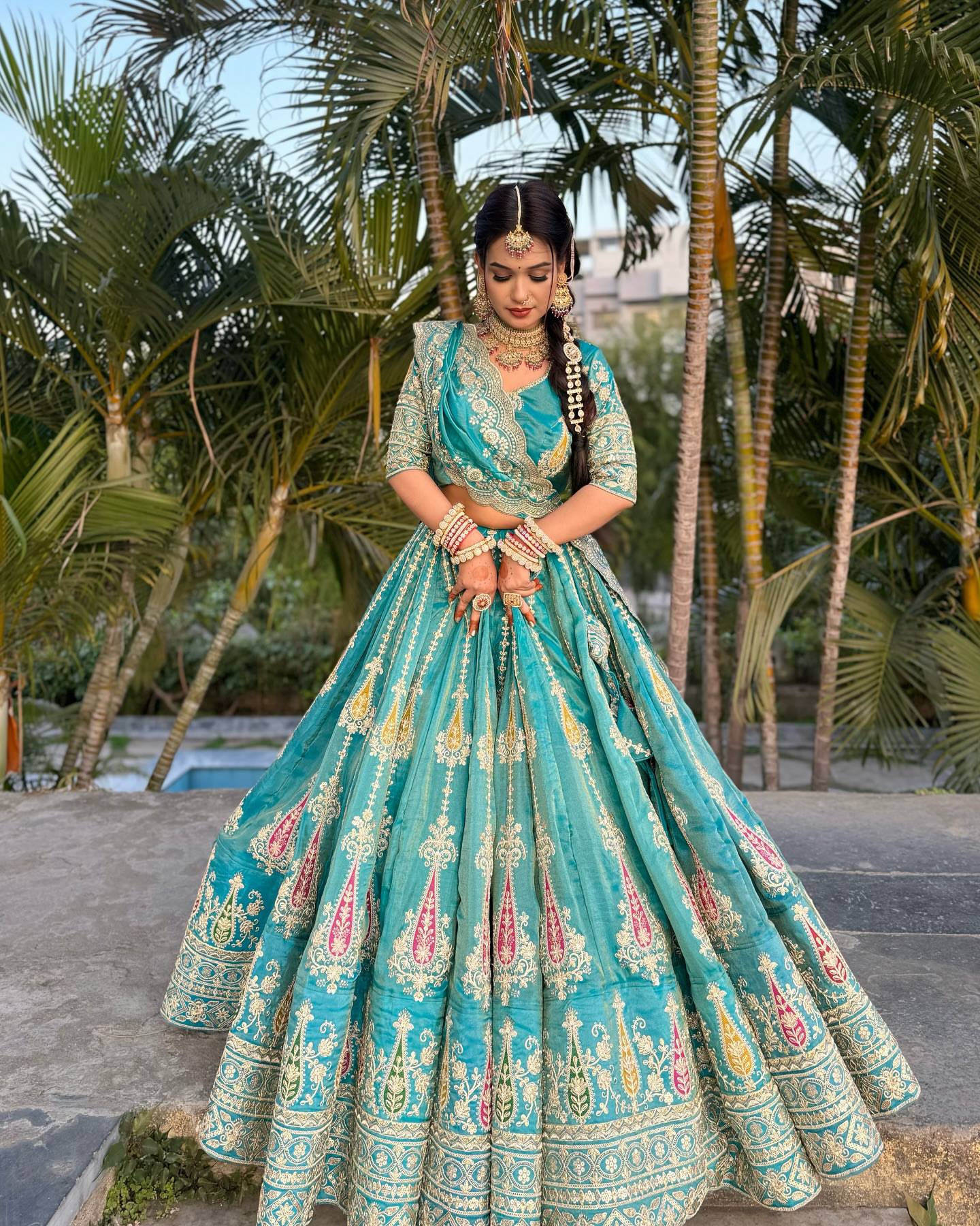 Siya Heritage Grace Teal Embroidered Lehenga