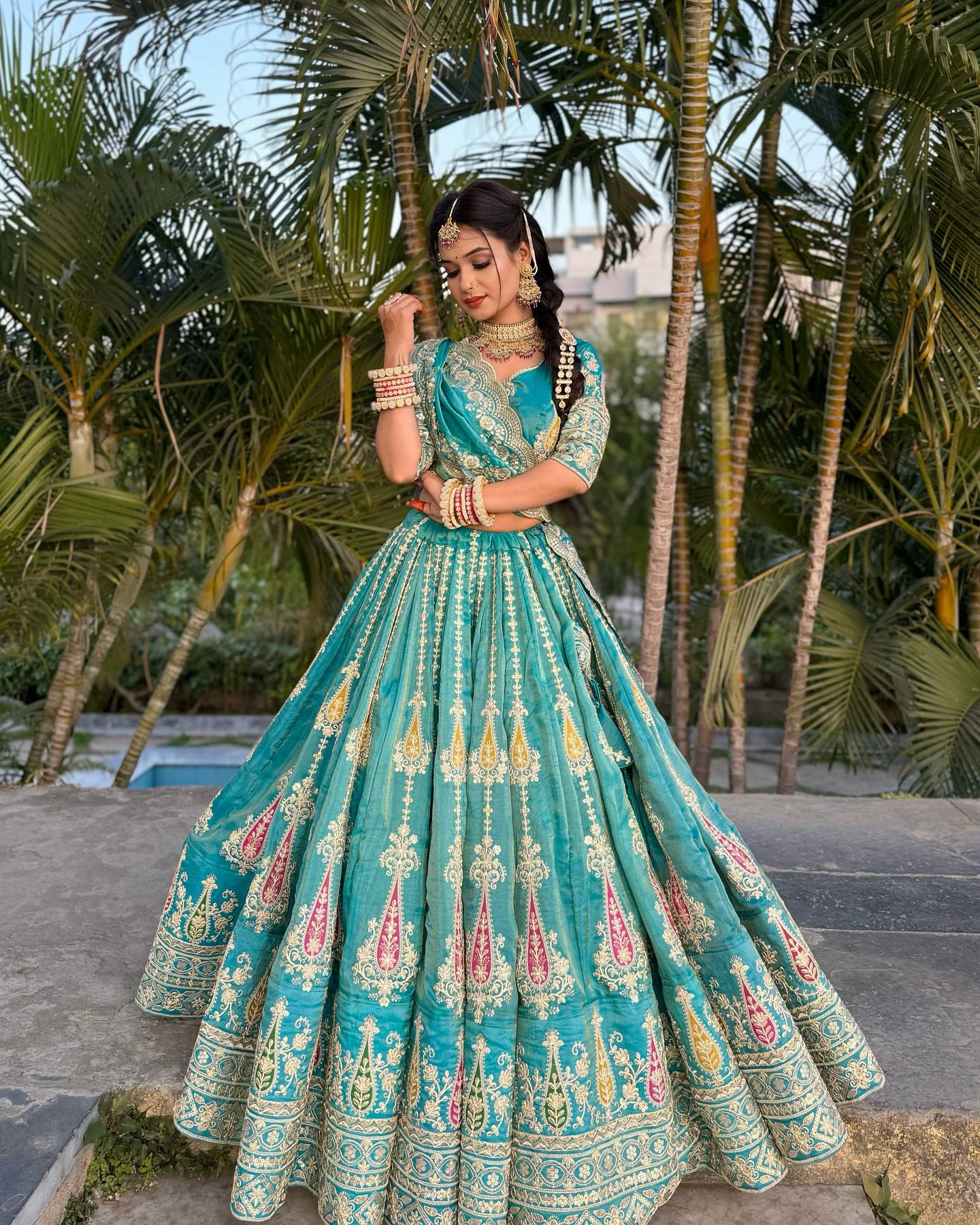 Siya Heritage Grace Teal Embroidered Lehenga