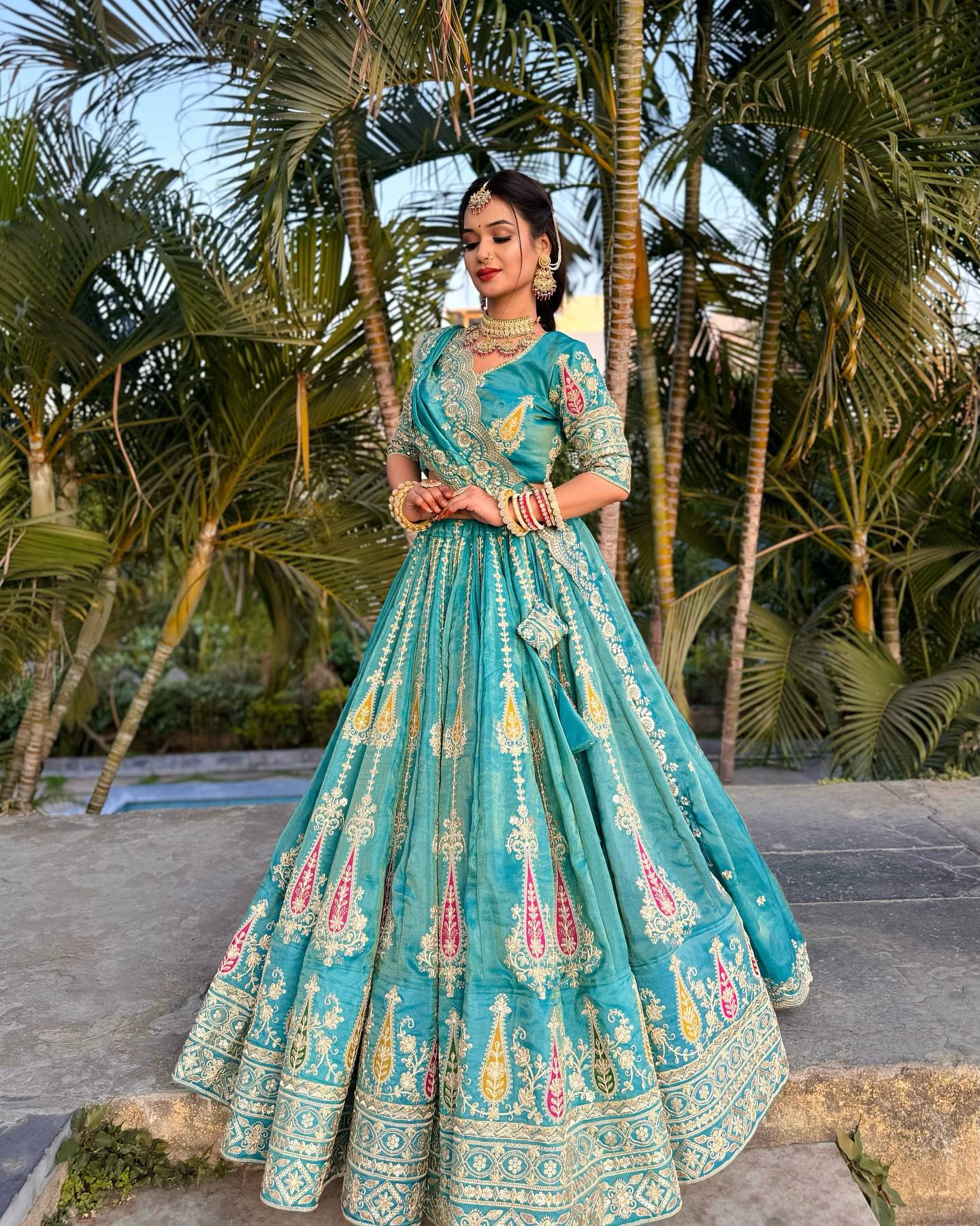 Siya Heritage Grace Teal Embroidered Lehenga
