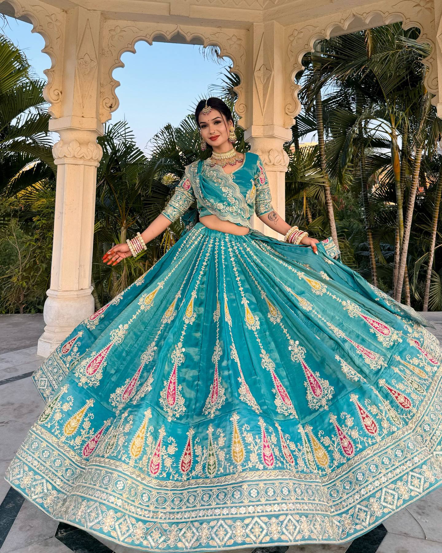 Siya Heritage Grace Teal Embroidered Lehenga