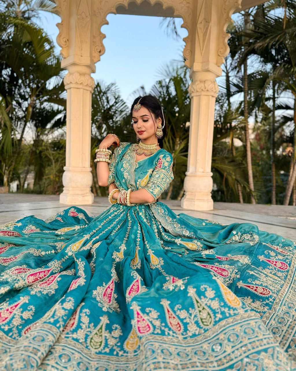 Siya Heritage Grace Teal Embroidered Lehenga