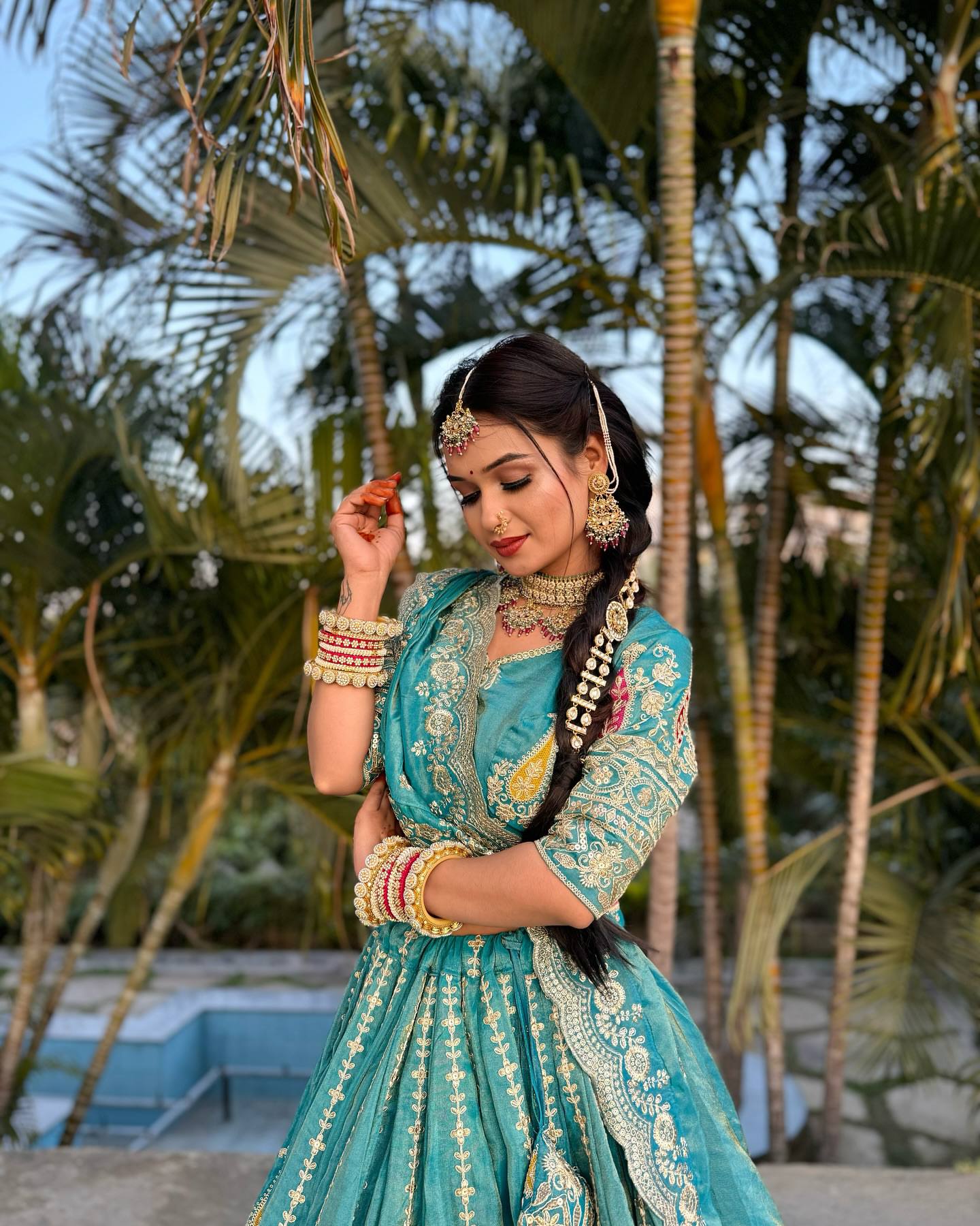 Siya Heritage Grace Teal Embroidered Lehenga