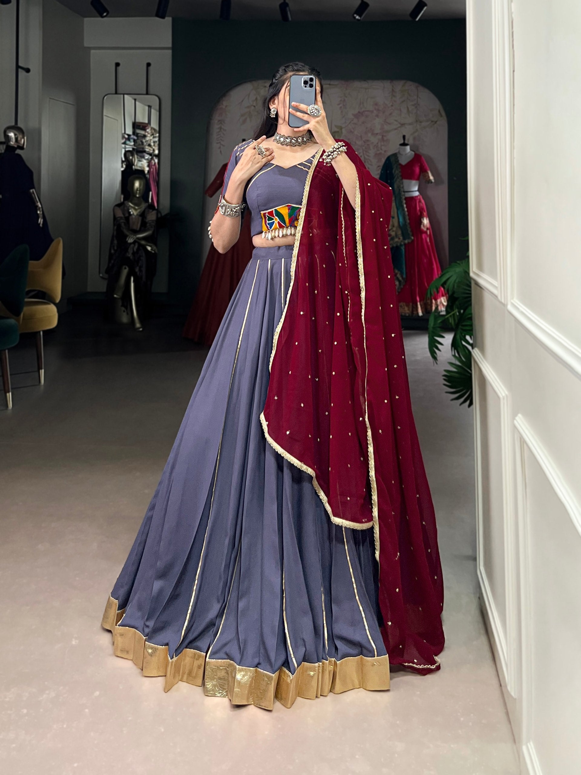 Naaznin Pure Rayon Silk Gotta Patti Lace Lehenga Set