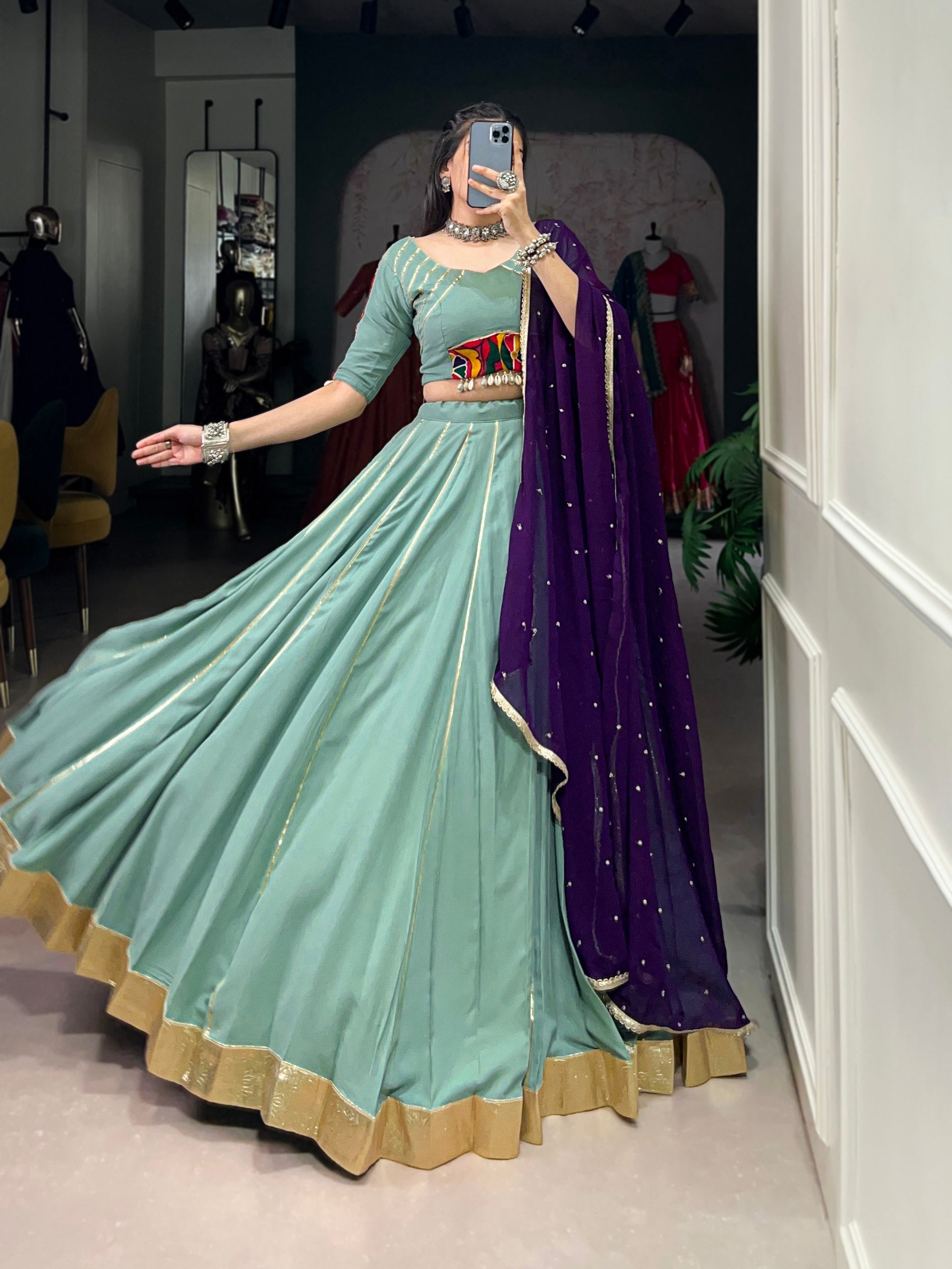 Naaznin Pure Rayon Silk Gotta Patti Lace Lehenga Set
