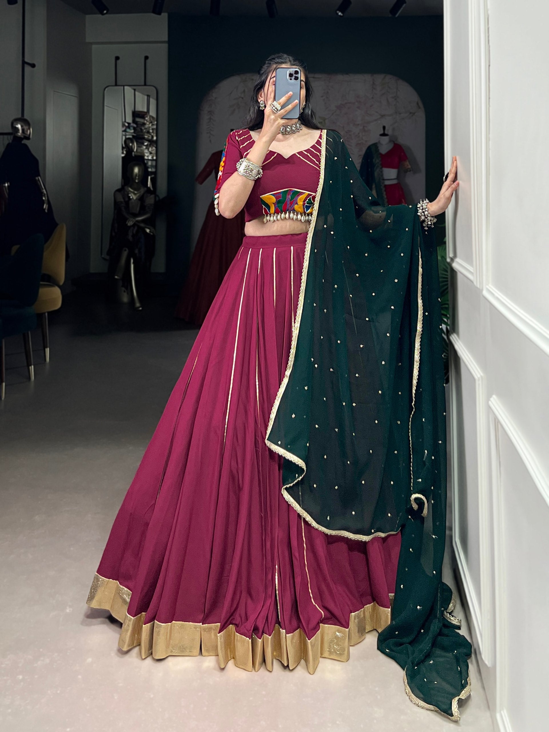 Naaznin Pure Rayon Silk Gotta Patti Lace Lehenga Set