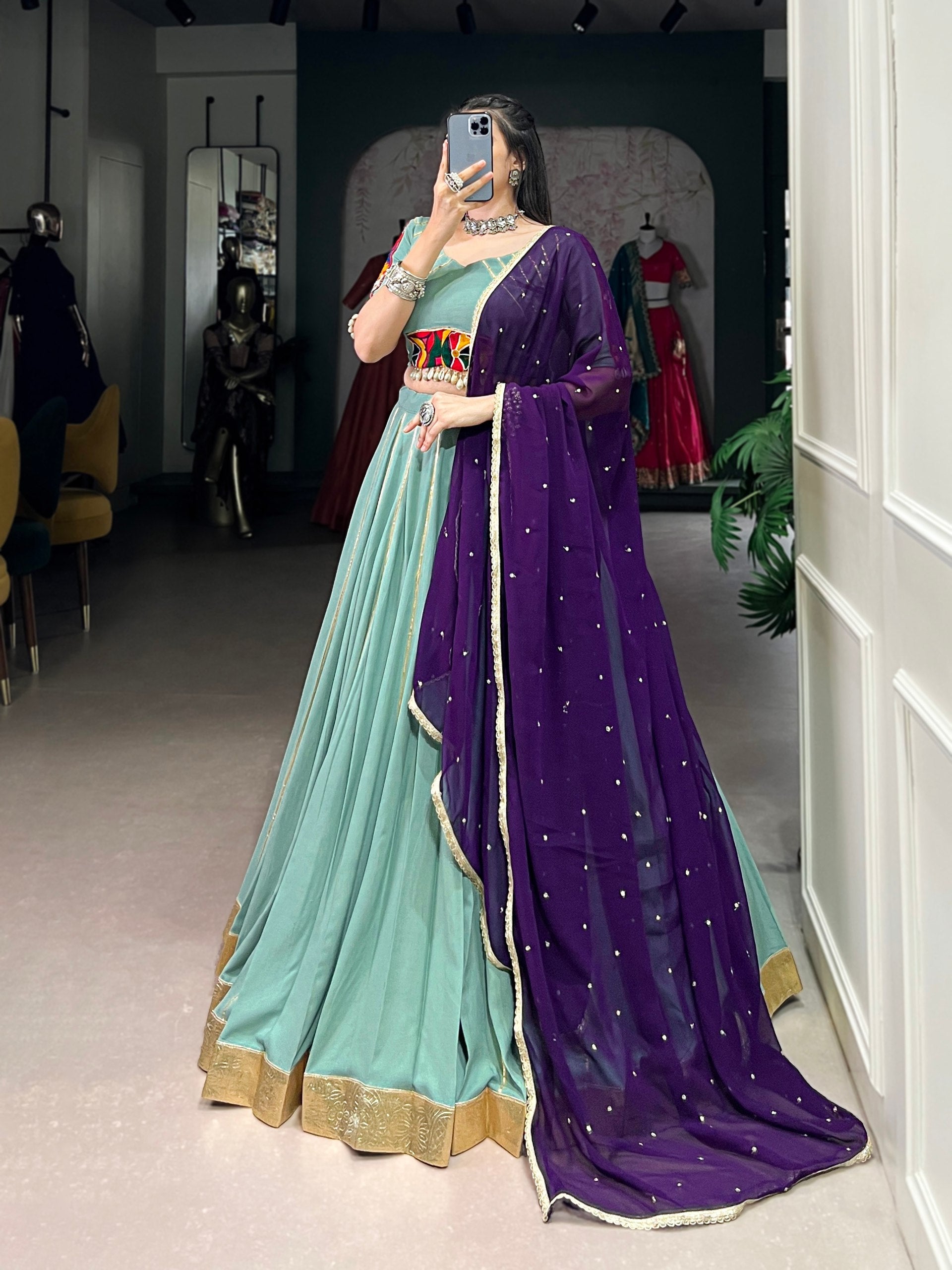 Naaznin Pure Rayon Silk Gotta Patti Lace Lehenga Set