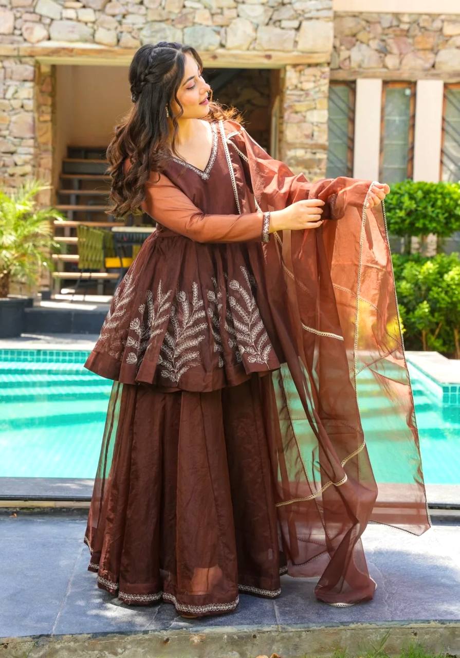 Deep Bronze Beautiful Designer Glow Sharara