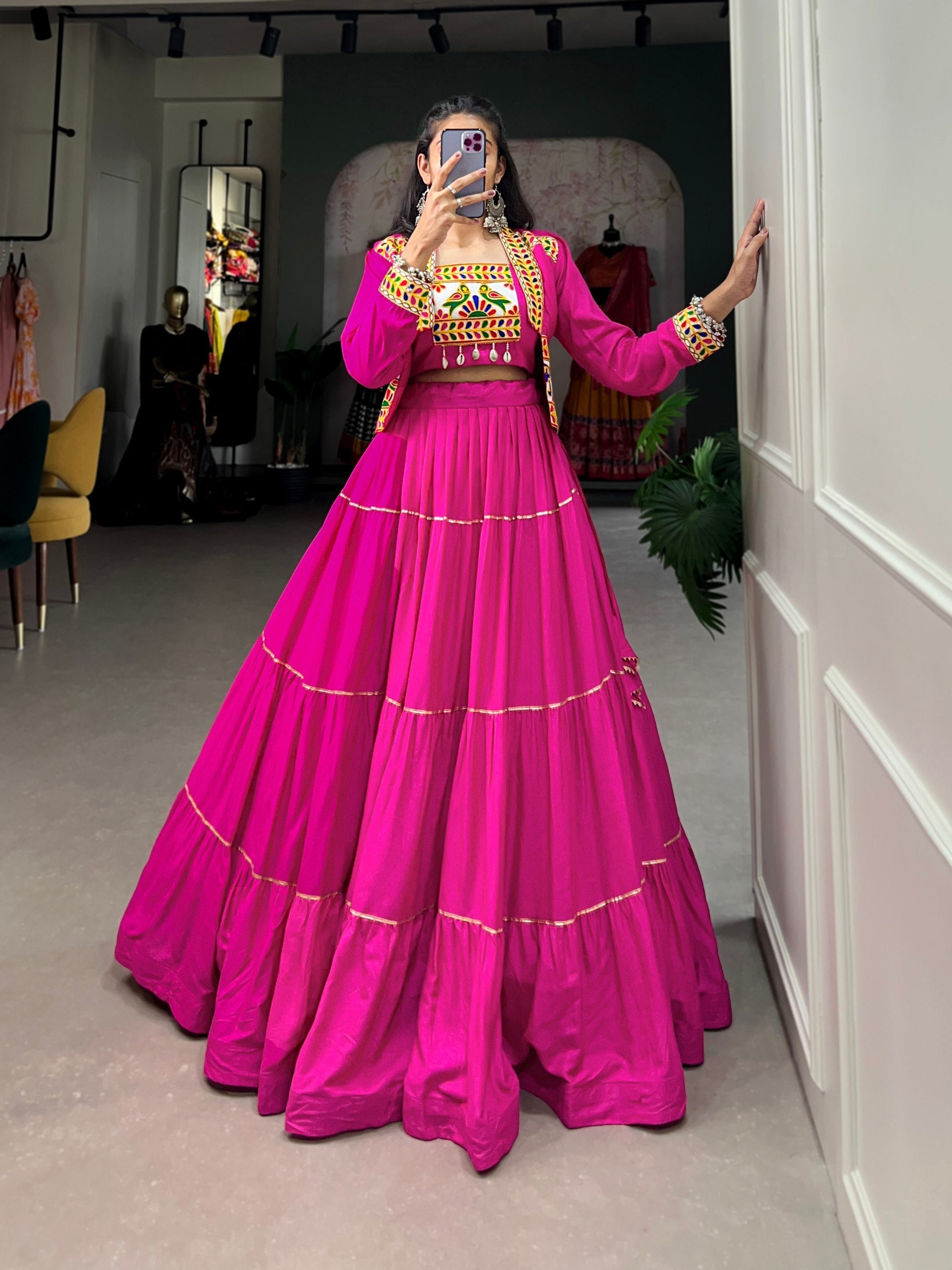 Jhamkudi Traditional Tiered Lehenga with Jacket