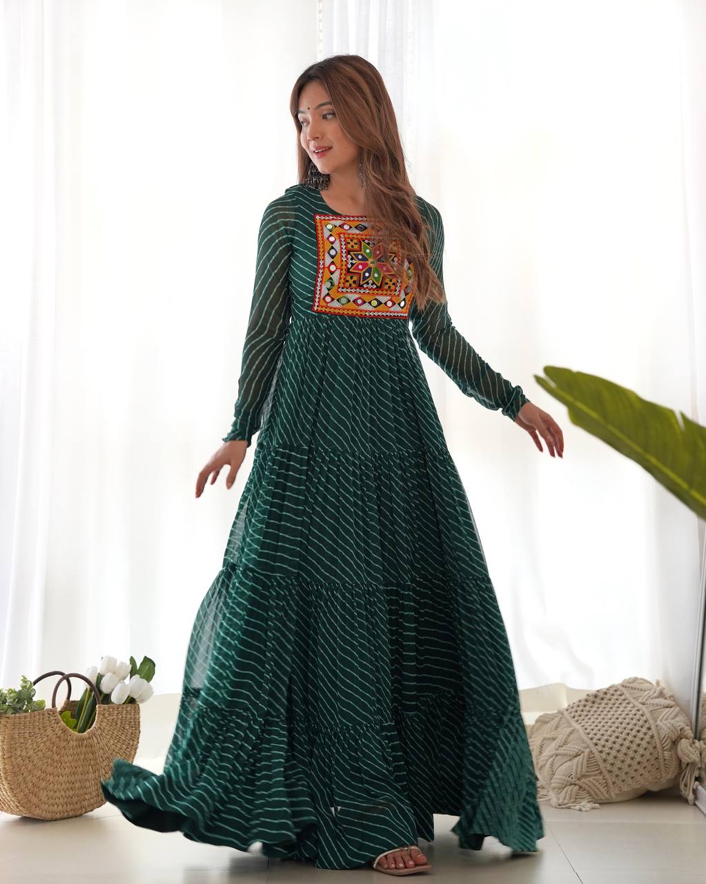Dandiya Bandhani Inspired Flared Gown